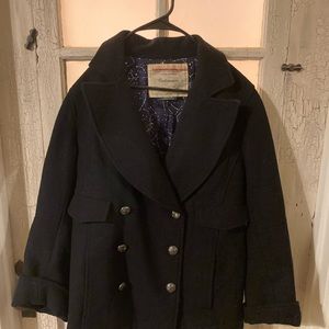 Cartonnier Women’s Wool Double Breasted Navy Blue Pea Coat